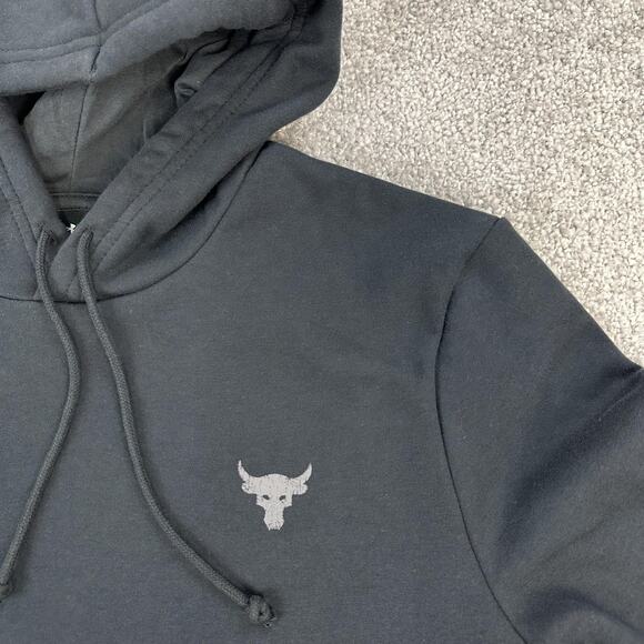 Under Armour Project Rock Hoodie Mens XL Black Rival Fleece Pullover Logo Back - Picture 5 of 14